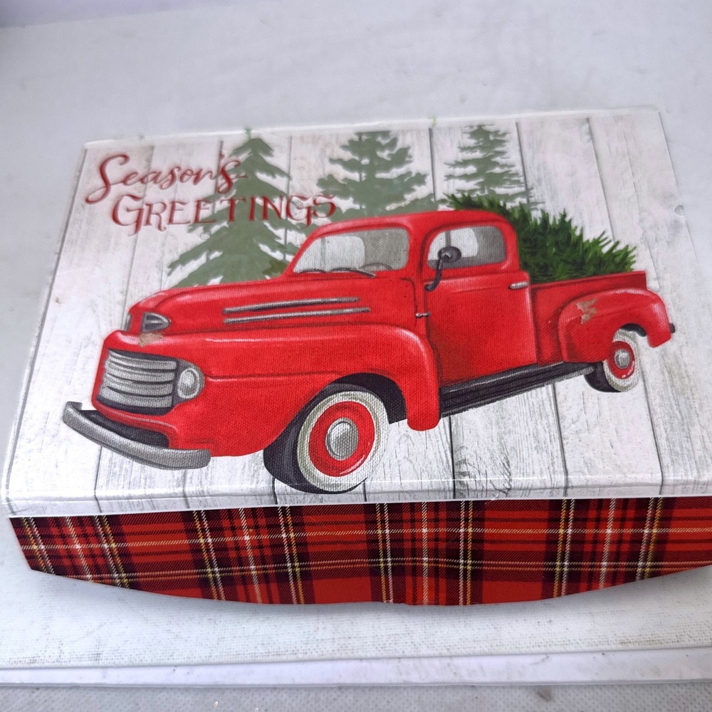 Greenbrier Christmas Gift Box Vintage Red Truck Plaid Magnetic Closure 8x6x3